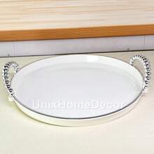 Decorative Tray With Pearl Handle, Gold Or Silver, Luxury, Multipurpose For Kitchen, Bathroom, Living Room - Round Silver Handle 27.5x27.5 cm - View 1