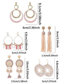 TopHanqi 1 Pair Elegant Personalized Woven Multicolor Earrings With Shell, Pearl, And Tassel, Suitable For Women Daily Wear, Party, Commute, Gifts, Versatile Season - Multicolor - View 8