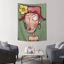 1pc Abstract Girl Printed Tapestry, Polyester Wall Hanging Decoration For Living Room, Bedroom, Office, Party, Rectangle Kitchen Wall Decor With Hanging Feeling, Comes With 3 Wall Nails And 2 Clips
