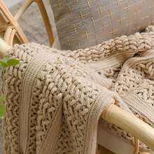 Cozy Knit Throw Blanket With Tassels - Soft, Lightweight & Warm - Perfect For Couch, Bed, And Travel - Farmhouse Style In Khaki & Cream - Khaki - View 5