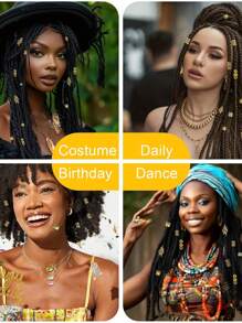 220 Pcs Viking Gold Hair Accessories For Braids Loc Jewelry For Women Hair Dreadlock Metal Hair Beads Rings Cuffs For Braids Beard Decoration