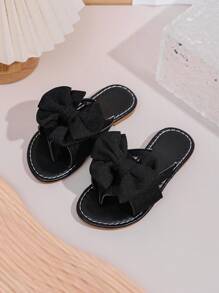 Chinelos Planos para Meninas Crianças/Infantil com Laço e Bloco de Cores, Sapatos de Princesa de Verão Antiderrapantes
