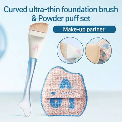 Amortals 1支粉底刷+1个美妆蛋，可爱鱼尾扁平斜角粉底刷，无缝粉底刷，柔软美妆蛋，适合初学者、化妆师、送礼、约会、婚礼、圣诞节、冬季、万圣节、感恩节、毕业典礼、生日、节日、春秋季、Y2K、时尚女性、化妆品、美容、派对、海滩、旅行、露营、校园、庆典、装饰礼品、玫瑰女孩、角色扮演、高端化妆氛围、粉底刷、遮瑕刷、腮红刷、修容刷、腮红刷、古铜粉刷、散粉刷、粉底刷、腮红刷、赠品