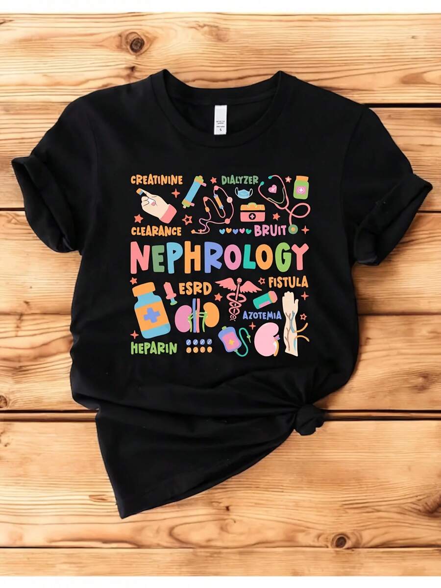 Plus Size Womens Nephrology Nurse Dialysis Team T Shirt Colorful Ney Themed Graphic Short Sleeve Round Neck Casual Fit Machine Washable Perfect Gift Nephrology Experts Size L-3XL 4XL 5XL - màu đen - Xem 1