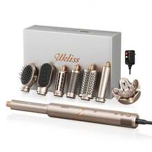 UKLISS 8 合 1 自动卷发造型器和吹风机 - 3 种加热设置，3 个附件（直发器、卷发器、扩散器），适用于干/湿发，防毛躁，快速干燥，丰盈，欧盟插头，白金和玫瑰金，发型设计工具，现代美学，耐用结构 - 美規A型插(110-127V) - 查看 3