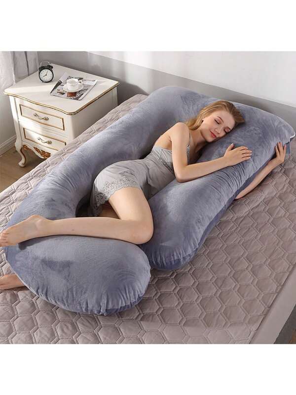 1 pieza Almohada de embarazo talla grande, funda de terciopelo cristal extraíble con forma de G, soporte para dormir de costado, almohada de lactancia, disponible en negro, gris y varios colores