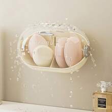 Boîte de rangement pour cosmétiques, accrocher au mur pour la maison, sans perforation, étanche et anti-poussière. Boîte de rangement multifonctionnelle pour houppettes et éponges de beauté