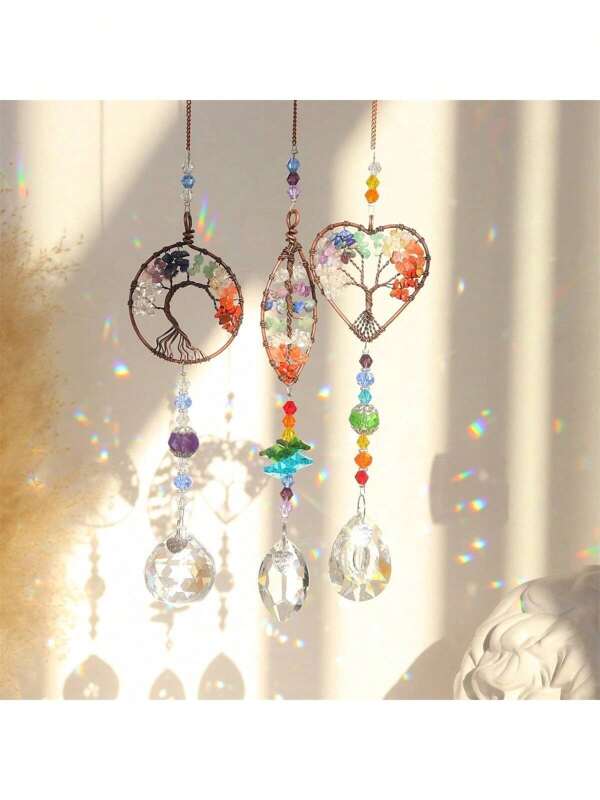 1 Peça Conjunto de 3 Peças Árvore da Vida, Árvore da Longevidade, Folhas, Pingente de Apanhador de Sonhos de Cristal em Formato de Coração, Adequado para Decoração de Festa de Jardim de Natal, Lembrancinhas de Festa, Decorações Suspensas, Aplicável para Apanhadores de Sonhos Suspensos em Janelas, Apanhadores de Sonhos de Cristal, Apanhadores de Sonhos Coloridos, Decoração Interna e Externa, Decoração de Quarto, Decoração de Parede, Bola de Prisma de Luz Solar Decoração de Jardim, Decoração de Árvore de Natal, Festa de Casamento, Quintal, Carro, Decoração Interna e Externa da Casa, Enfeites de Jardim, Decoração Externa
