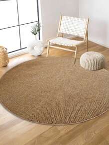 1 Stück japanischer minimalistischer brauner runder Ananas-förmiger Jute- & Leinen-Teppich mit rutschfester Unterseite, geeignet für Wohnzimmer, Schlafzimmer - Eigenschaften: Tierfreundlich, Geräuschdämmung, rutschfest, leicht zu reinigen, maschinenwaschbar