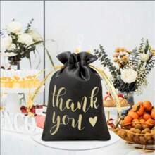 50pcs Black Satin Drawstring Bags, Gift Bags, 4*6 Inches Printed With Gold "Thank You" - Multipurpose Cloth Bags Suitable For Various Holidays, Wedding Favors, Bridal Shower, Anniversary Gifts, Party Supplies And Small Business Gifts