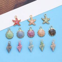 15/30 件什锦 3D 油滴海星、贝壳、贝壳锌合金吊坠，适用于 DIY 波西米亚风格手链、项链、钥匙扣、珠宝配饰 - 彩色 - 查看 5