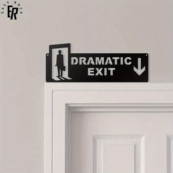 1 pieza Cartel metálico de pared con texto "Entrar dramáticamente" - Decoración de pared inspirada en el cine para el hogar u oficina, placa colgante - Regalo perfecto para nuevos propietarios de vivienda, Navidad o Acción de Gracias