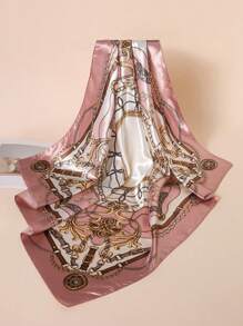 1 Piece Ladies Light Pink Printed Satin Square Silk Scarf Fashion Outdoor Headband Hair Towel Suitable For Spring And Summer Season