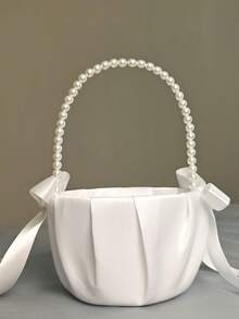 1 pieza/2 piezas Cesta de flores para niña de las flores con cinta blanca y moño de satén, colección de cestas de flores para bodas