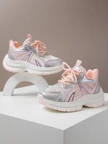 Tenis de colores para niños, nuevos tenis chunky de verano para niñas, zapatos con de malla para niños, zapatillas casuales versátiles y de moda para niños mayores, zapatos escolares livianos y transpirables para correr - Rosa - Ver 4