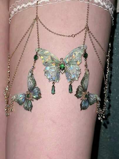 1pc Vintage Chic Niche Y2K Metal Butterfly Pendant Tassel Leg Chain, Women Party Jewelry Gift