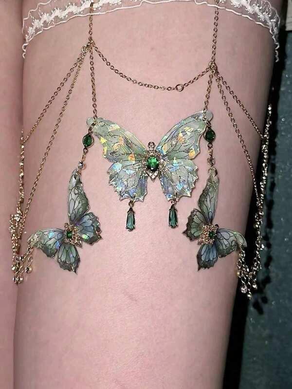 1pc Vintage Chic Niche Y2K Metal Butterfly Pendant Tassel Leg Chain, Women Party Jewelry Gift