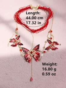 1 chiếc mặt dây chuyền hình bướm bằng kim loại kiểu cổ điển Y2K kèm dây đeo chân có tua rua, trang sức dự tiệc dành cho nữ. - Màu xanh Bạc hà - Xem 9