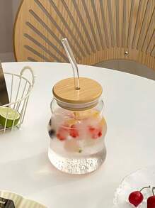 1 pieza Taza resistente al calor de 530ml/18.65oz Taza de vidrio transparente de alta borosilicato, taza con pajita, vaso asimétrico de bebida, vaso de agua transparente ondulado, vaso de bebida acanalado, vaso de cóctel con forma de onda, vaso para café helado con forma de calabaza