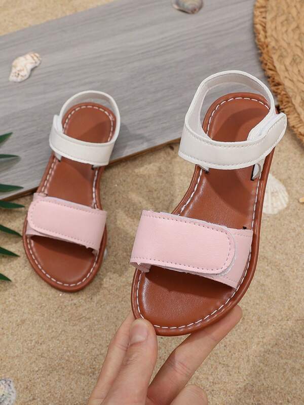 Girls' Adjustable Dual - Strap Comfort Open - Toe Flat - Heel Casual Cute Summer/Beach White - And - Pink Leather Sandals