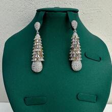 2 pièces Ensemble de collier de banquet de luxe et de boucles d'oreilles du Moyen-Orient de Dubaï pour femmes, parure de bijoux quotidiens de mariage de mariée d'Arabie Saoudite avec micro-incrustation de zirconium coloré