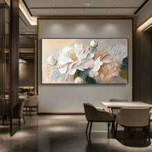 1 peça de pintura de parede em tela sem moldura, textura floral de peônia em branco e rosa, decoração de pôster de parede botânico, decoração de parede moderna sem moldura adequada para sala de estar, quarto, escritório, sala de jantar - decoração de parede elegante, arte de parede, mistura de cores ricas, detalhes intrincados de pétalas