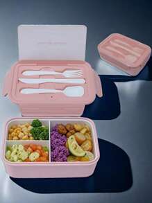 1 pezzo Lunch Box rosa con posate (aggiornamento rimovibile), Bento Box da 1400ml per bambini e adulti con 3 scomparti, Lunch Box adatto al microonde per lavoro, picnic, ufficio, conservazione degli alimenti, campeggio, ritorno a scuola, regalo di Natale