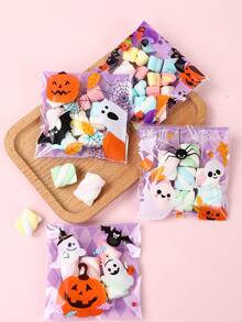 100 件卡通万圣节南瓜鬼蜘蛛蝙蝠自封礼品袋、饼干糖果袋、不给糖就捣蛋、派对礼品、各种图案的零食袋，适用于万圣节派对、万圣节装饰