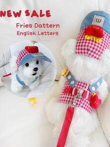 PETSIN 3入組寵物可愛胸背帶和帽子套裝，可愛的黃色鴨子紋飾，適用於可愛的小狗和貓的夏季外出 - 彩色 - 查看 10