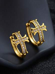 1 Pair Vintage Zirconia Inlaid Cross Design Punk Style Earrings For Women