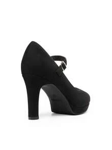 Women's High Heels Mary Jane Pumps Round Close Toe Elegant Classic Comfortable Low Platform Office Work Dress Shoes - Da lộn màu đen - Xem 9