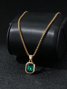 1 件时尚简约男士绿色亚克力吊坠不锈钢项链，适合日常服装搭配，节日礼物 - 金色 - 查看 6