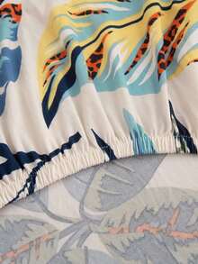 1pc Tropical Leaf Pattern Stretchy Sofa Slipcover With 1pc Cushion cover - Multicolor - View 8
