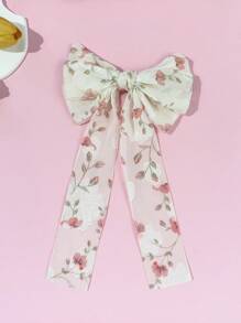 1pc Women's Sweet Floral Print Bow Ribbon Hairpin Clip, Fashionable, Charming Casual Style, Suitable For Commuting, Parties, Birthdays, Street Style, Travel, Photogenic - A Great Gift For Best Friends Claw Clips Hair Slide Hair Barrettes
