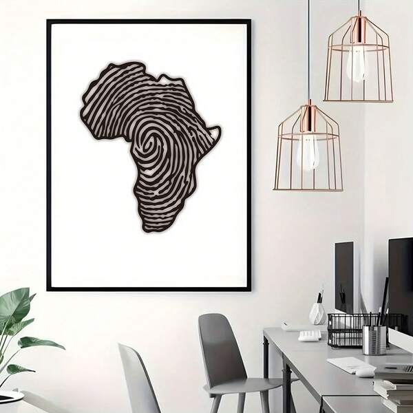 1 pieza Elegante arte de pared de metal con mapa de África - Decoración silueta rústica para el hogar, oficina o jardín | Diseño geométrico | Acabado mate reutilizable | Autoadhesivo | Ideal para sala de estar, dormitorio, cocina o entrada