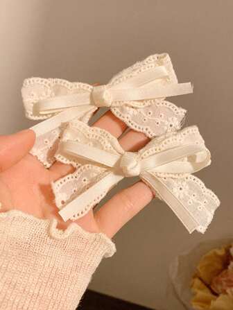 2/4 piezas Clips para el cabello de mujer con lazo de encaje femenino, clips laterales de encaje bordado, accesorios para el cabello elegantes y bohemios con moño, adecuados para uso diario, escuela, universidad, atuendo de invierno para mujer, lazos, lindos, Año Nuevo, elegantes