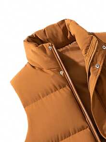 Men's Solid Color Minimalist Fashion Vest, Stand Collar Sleeveless Jacket, Autumn/Winter - Khaki - View 5