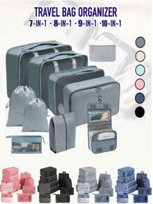 10-1 pièce Sacs de rangement pour voyage d'été, sacs cosmétiques portables imperméables, sacs de toilette multifonctions, sacs de rangement pour vêtements grande capacité, sacs de rangement polyvalents, sacs à main, sacs à chaussures, sacs de plein air, sacs de compression, sacs organisateurs de maquillage