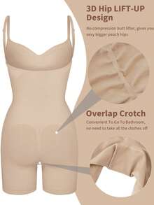 VVX [Plus Size] Solid Color Shapewear Bodysuit, Tummy Control Butt Lifting Shaper Romper, Seamless Thigh Slimmer Body Shapewear - Black/Skin Color - View 5