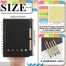 Carnet de notes en spirale unisexe, 70 pages, 1 stylo (couleur aléatoire), avec porte-stylo intégré, mini carnet à couverture rigide avec étiquettes d'index de couleur, convient pour le travail, la prise de notes et les fournitures scolaires, rentrée des classes