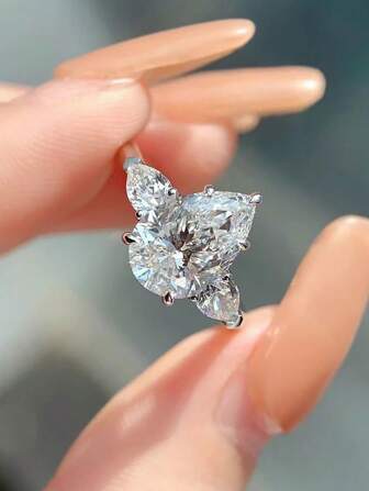 1 件 925 纯银经典闪耀三钻戒指订婚戒指结婚戒指女士承诺戒指永恒戒指精美珠宝礼物