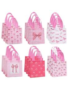 6/12/24件甜美蝴蝶结印花无纺布手提袋生日礼物包装袋创意小清新节日礼品袋 - 彩色 - 查看 1