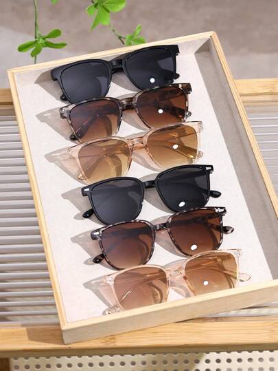 6pcs Women Plastic Round Full Frame Tinted Lens Classic Best Friend Style Elegant Never Outdated Fashion Eyeglasses Combination For Vacay Vibes,Musical Festival,Weekend Outfit,Fishing,Driving Decoration