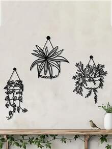 Set de 3 piezas de decoración de pared metálica: maceteros colgantes con diseño de hiedra, adecuados para interiores y exteriores, decoración fácil de colgar, regalo perfecto para Navidad, Acción de Gracias, inauguración de casa, Día de San Valentín - Negro - Ver 10