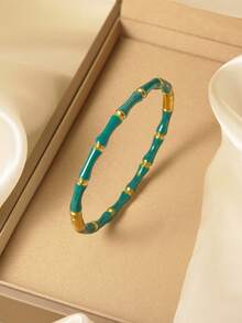 1 chiếc vòng tay thép không gỉ hình tre, màu pastel, phù hợp để phụ nữ đeo hàng ngày - Vàng - Xem 6