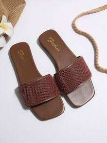 Sandali piatti da donna con design a strass, cinturini alla moda e versatili in stile minimalista, comodi e antiscivolo, eleganti per abiti, passeggiate estive in spiaggia