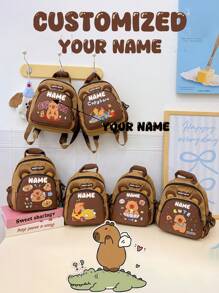 1 pieza Capibara personalizado, Bolso de doble clic, Mochila personalizada con estampado de Capibara de dibujos animados con nombre personalizado para niños y niñas, mochila mini ligera y linda con nombre personalizado o texto festivo, bolso de moda con cierre de cremallera de nailon, bolso casual multifuncional para uso diario, regalo perfecto entre amigos, multifuncional, ornamental, letra, elegante, moderno, colorido, lindo, adorable, casual, personalizado, único, personalizado, regalos ideales para él, regalos ideales para ella