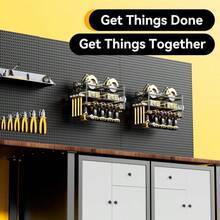 Power Tool Organizer Wall Mount - Sturdy Garage Storage Rack For Drills, Cordless Tools, And Hand Tools - Ideal For Workshop, Shed, Pegboard, Or Basement - 3-Tier Design With 5 Drill Holders, 20-Inch Length For Efficient Space Management And Easy Access To Your Essential Tools, Perfect For DIY Enthusiasts And Home Improvement Projects, Enhancing Organization And Productivity In Your Workspace, Great For Holiday Gift Giving And Seasonal Home Renovations.