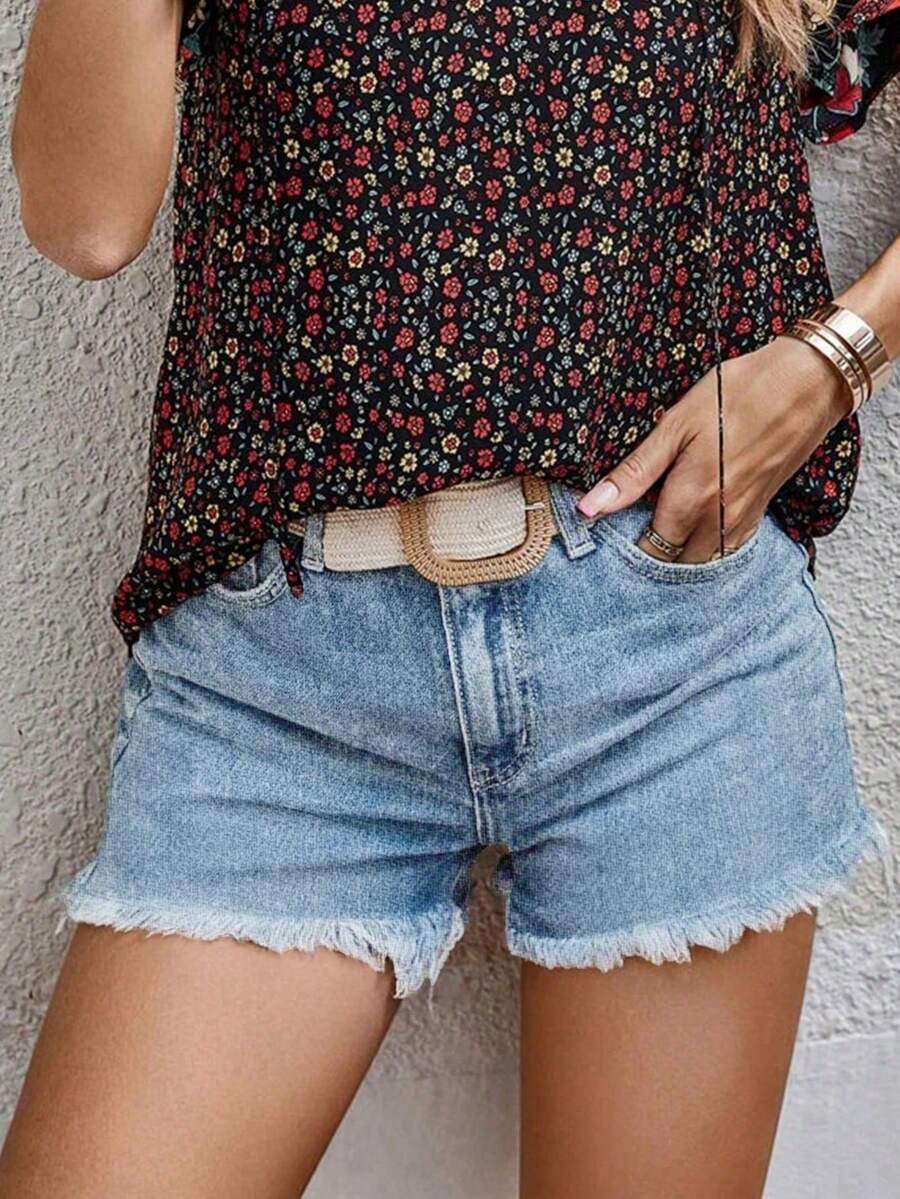 Western Cowgirl Summer Casual Slim Straight Denim Shorts For Women Vacation Beach Country Concert - Light Wash - View 1