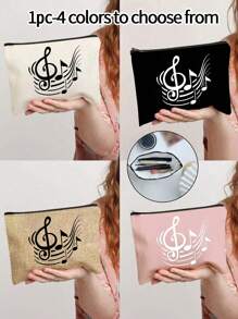 Vibrant Musical Note Print Canvas Cosmetic Bag, Durable, Versatile, And Stylish Shopping Companion -Perfect Gift For Music Fans , Travel Small Items Portable Storage Pouch, Gift,Makeup Bag,Women's Simple And Large Capacity Travel Makeup Bag, Earphones,Data Cable,Accessory Storage, Coin Bag, Suitable For Men And Women, Birthdays, Holidays, Back To School, Vacation, Beach, Travel